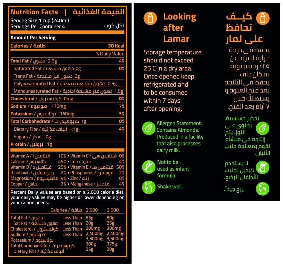 حليب اللوز — القيمة الغذائية والمكوّنات